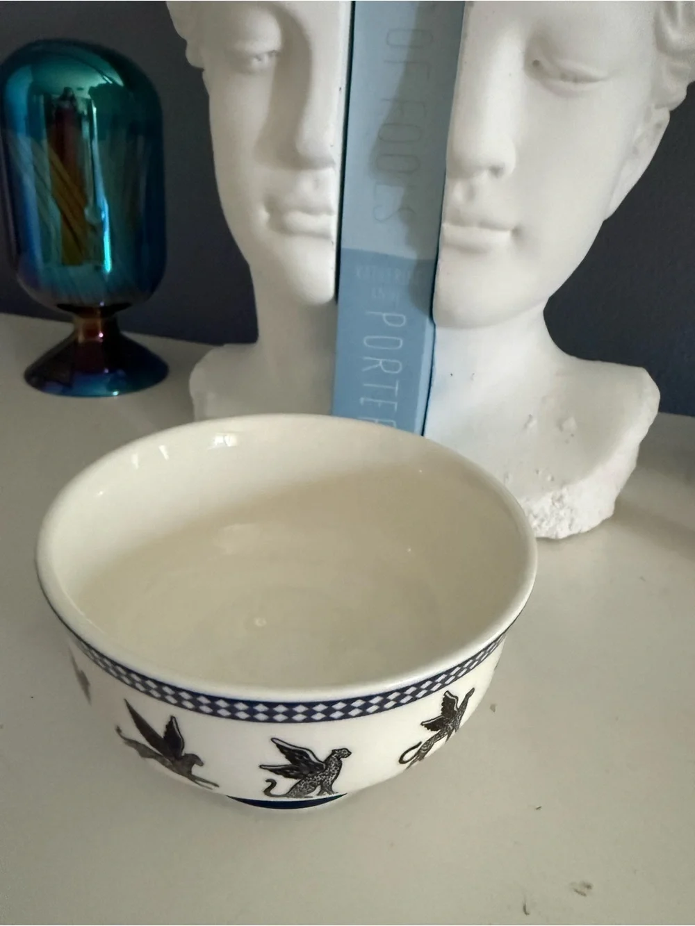 Anthropologie Reverie Stoneware Nut Bowl in Dark Blue Flying Winged Leopard